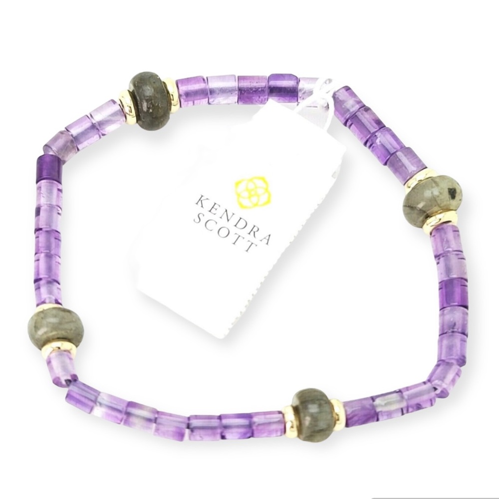 KENDRA SCOTT Insley Stretch Bracelet Genuine Amethyst Jade Gold Plated Beads NWT